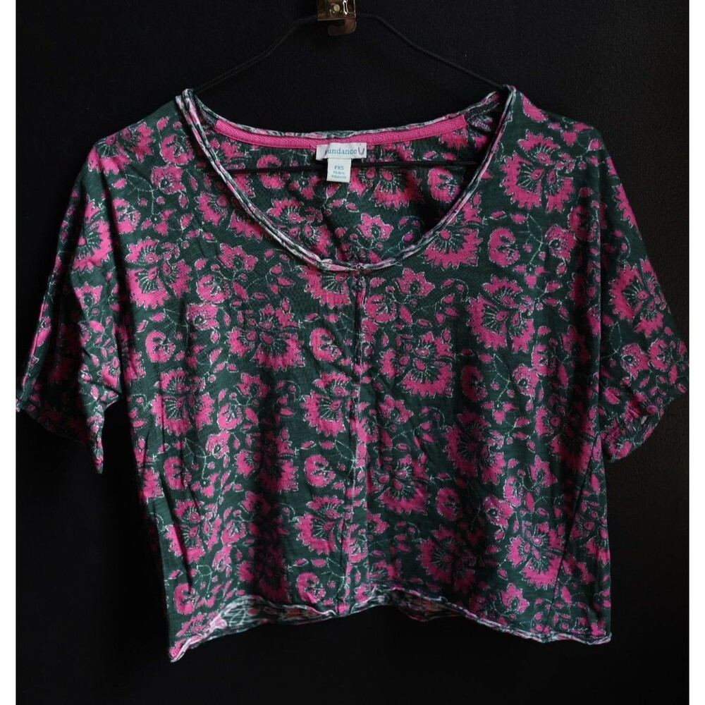 Sundance Floral Crop Top Pink Green Boxy Boho Artisan PXS Colorful Fairy Grunge